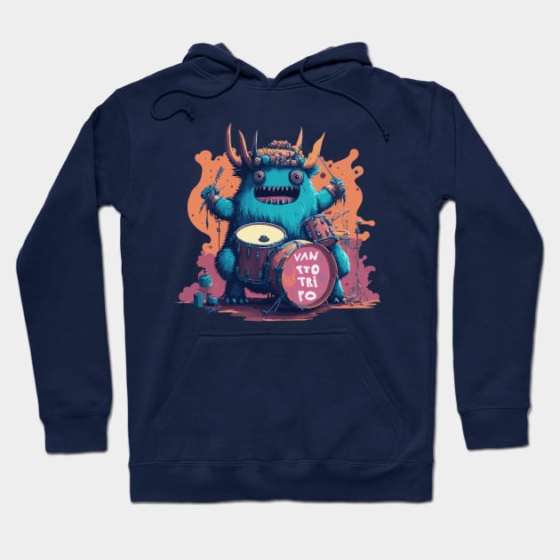 Monster Playing Drum Hoodie by Poge